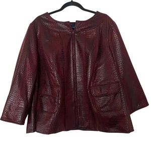 Susan Graver Style jacket Size 1X Faux Purple Burgandy Black with bell sleeves